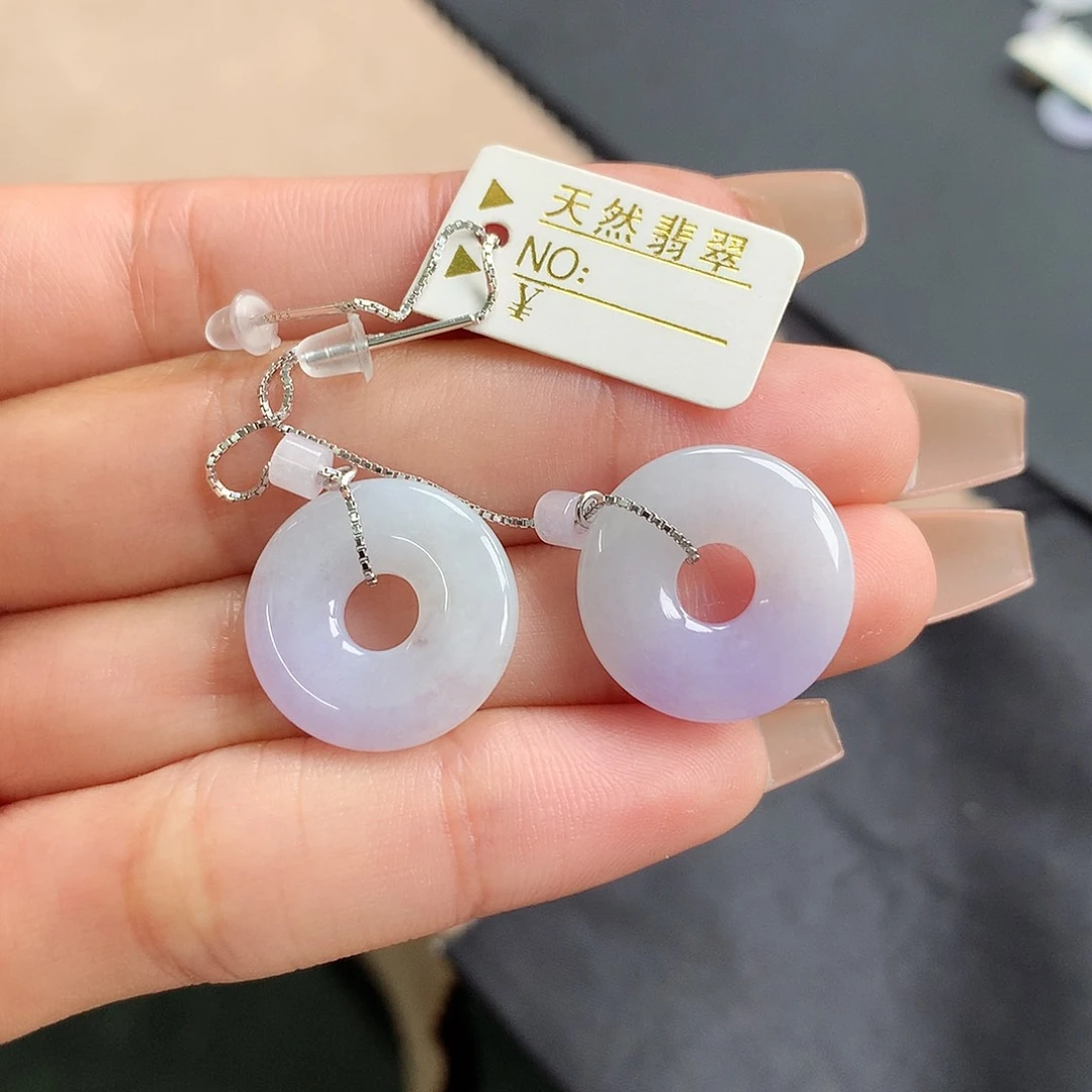 翡翠耳饰银S925镶嵌胡*胡17.6×3.3耳环