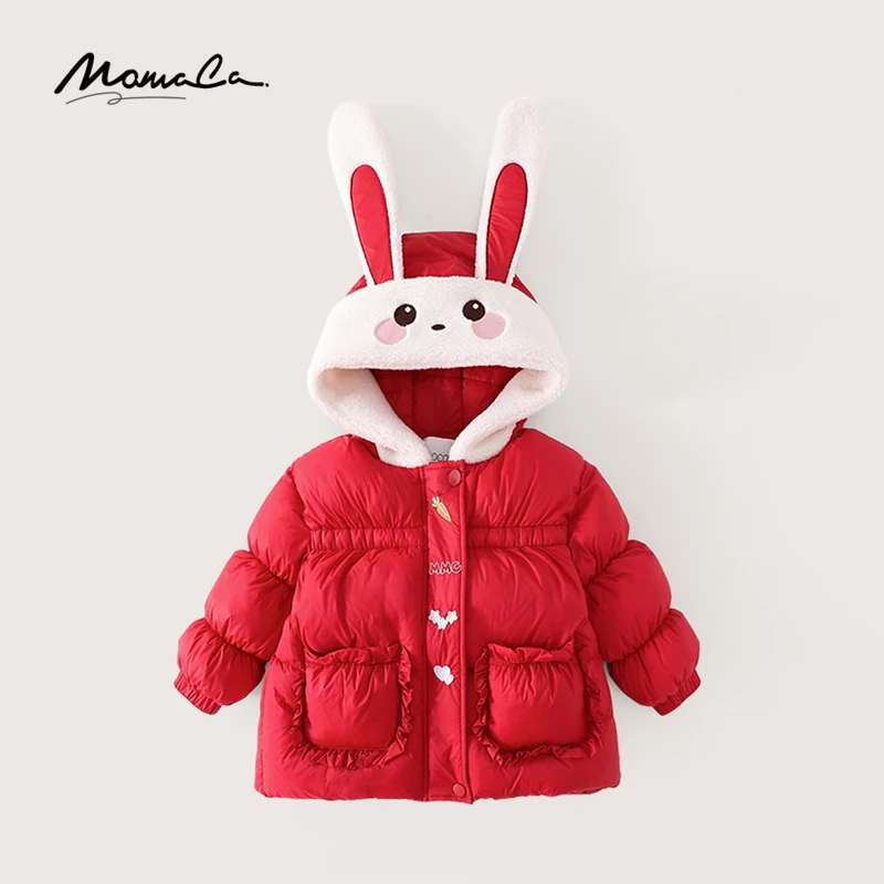 MOMOCO女童冬季新款连帽可爱兔子耳朵绣花外套75830101211