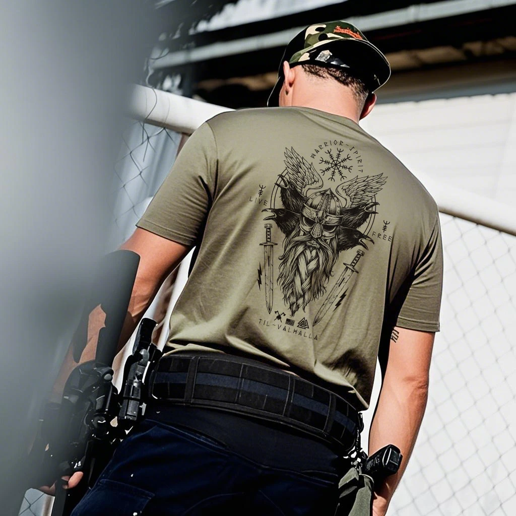 夏季新款印花t恤男美式复古硬汉战术男士圆领半袖大码男装短袖T恤