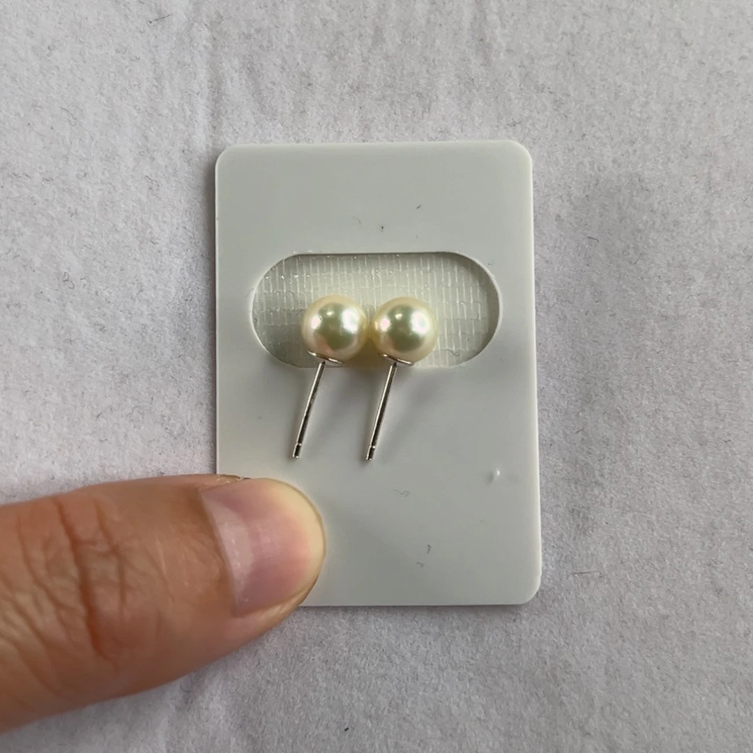 耳饰银S925镶嵌海水珍珠7-7.5mm羽皇金珍珠耳钉