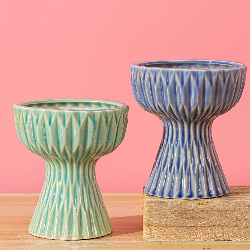 陶瓷花盆简约创意高级感轻奢ins风网红款冰裂纹大口径老桩悬崖桩