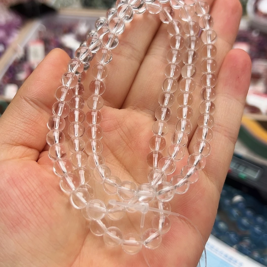 水晶手链未镶嵌F009全净体白水晶108颗6.5m