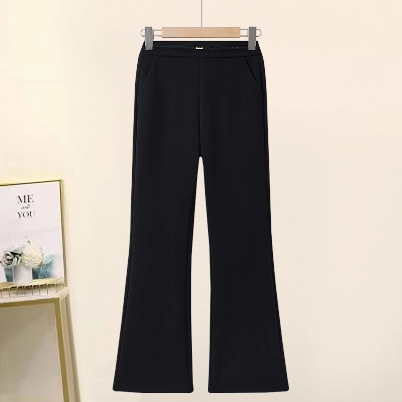 洋气黑色裤女秋季中年妈妈高腰显瘦微喇叭直筒裤垂感休闲阔腿裤