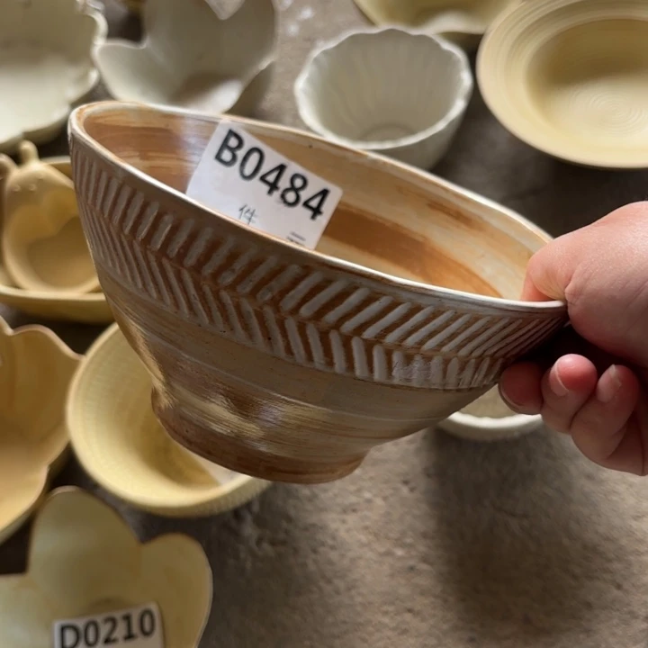 陶484粗陶斗笠麦穗面碗