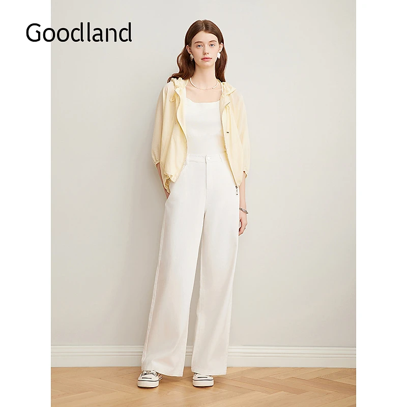 Goodland美地女装2025夏季新款户外宽松防晒醋酸连帽短外套薄款
