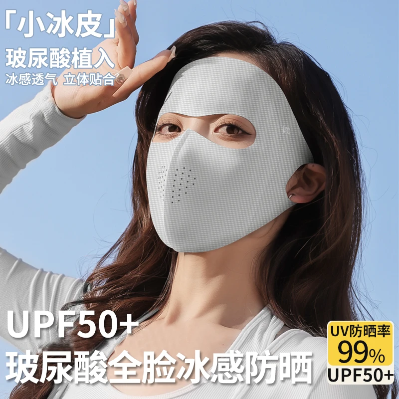 防晒面罩全脸防紫外线夏季男女冰丝薄款透气护眼角遮脸玻尿酸口罩
