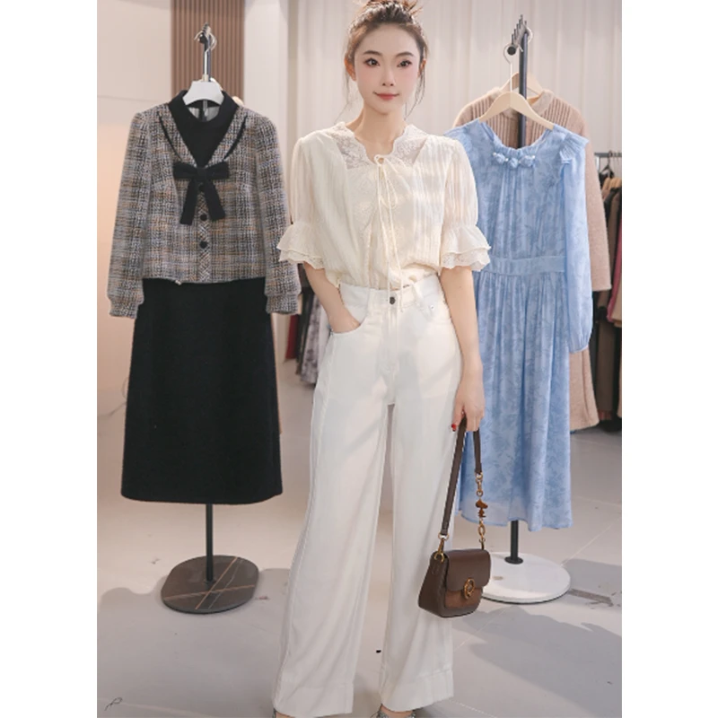 天丝不沾灰不粘毛直筒裤牛仔裤女春季新款高腰直筒阔腿女装潮流款