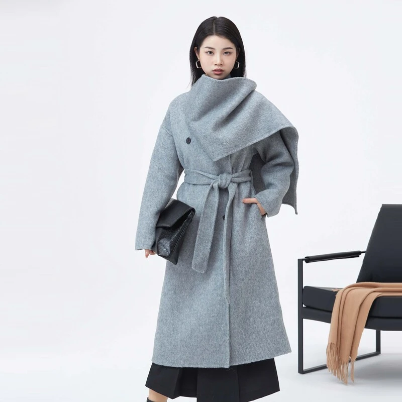 S·DEER圣迪奥冬季女士时尚气质设计师长款百搭毛呢风衣S23482528
