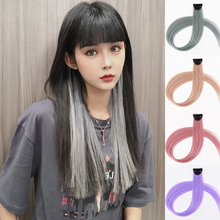 挂耳染发片挑染假发片女长发一片式彩色发片隐形接发仿真假发贴片