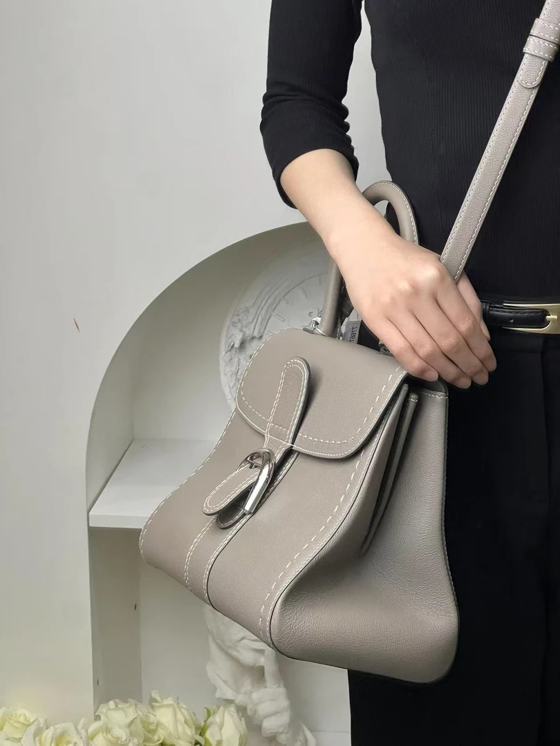 99新 Delvaux/德尔沃 brillant 中号大象灰外缝线单肩包/甄选