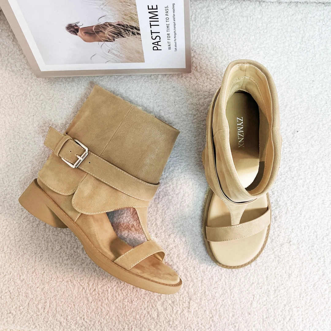 【平增高8cm】美拉德系夏季露趾凉靴旅游外穿时尚休闲女凉鞋P058