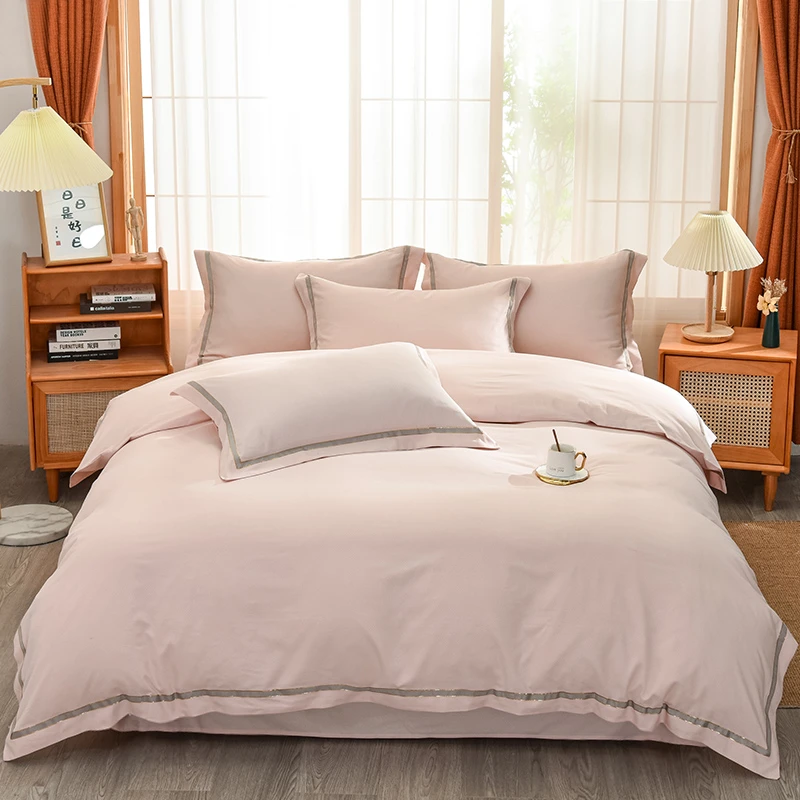 缎纹提花四件套拼角织带款大牌风尚学生宿舍床上用品轻奢床品床单