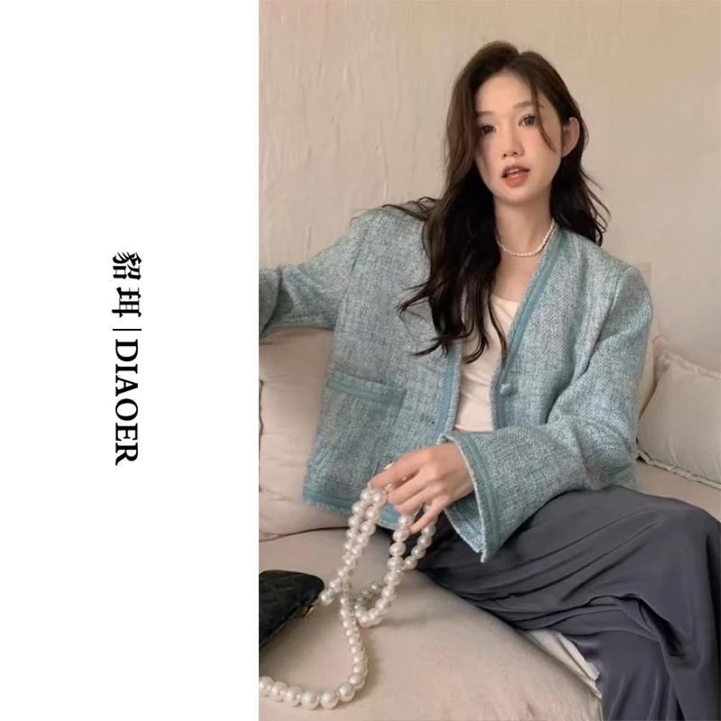 貂珥/DIAOER【薄荷曼波】名媛气质V领小香风外套女装2025新款小个子