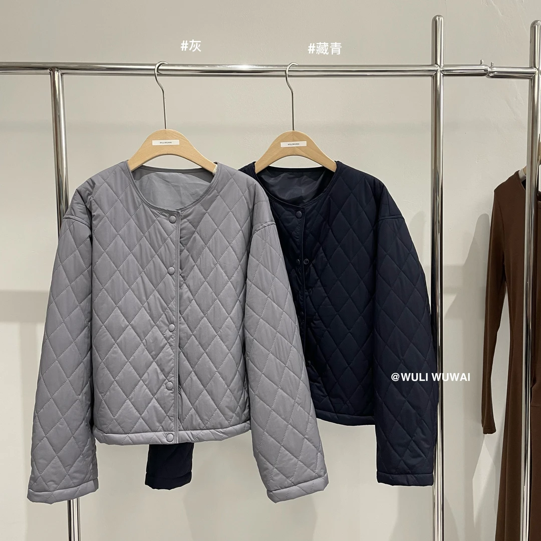 鑫燃KIKI   常规宽松菱形格复古圆领棉服  5969  WU