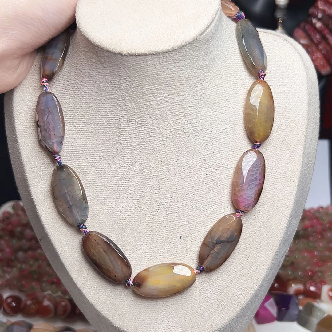 玛瑙/玉髓合金珠宝半成品x380。龙鳞纹玛瑙椭圆一条15mm