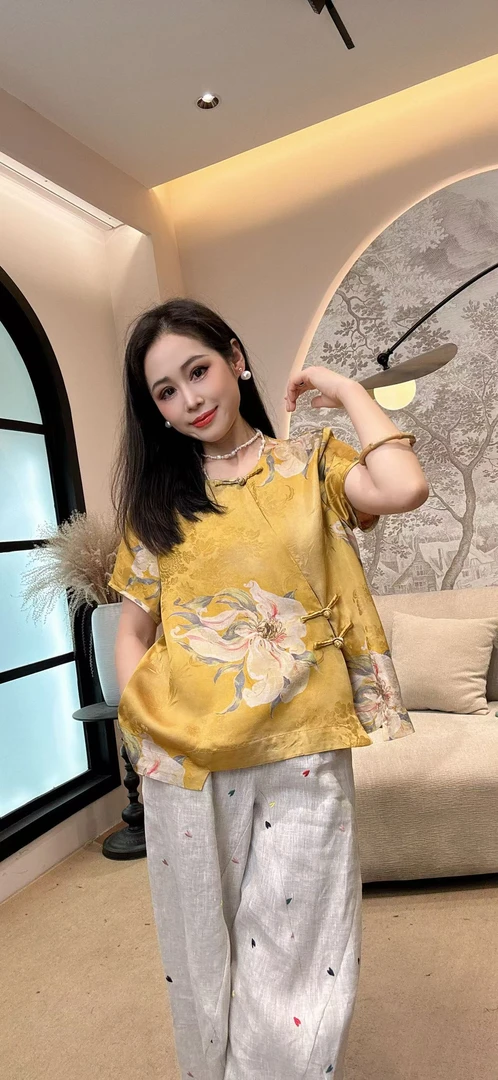 【禾禾家】“七彩祥云”夏季新款新中式国风时尚祥云上衣衬衫16923