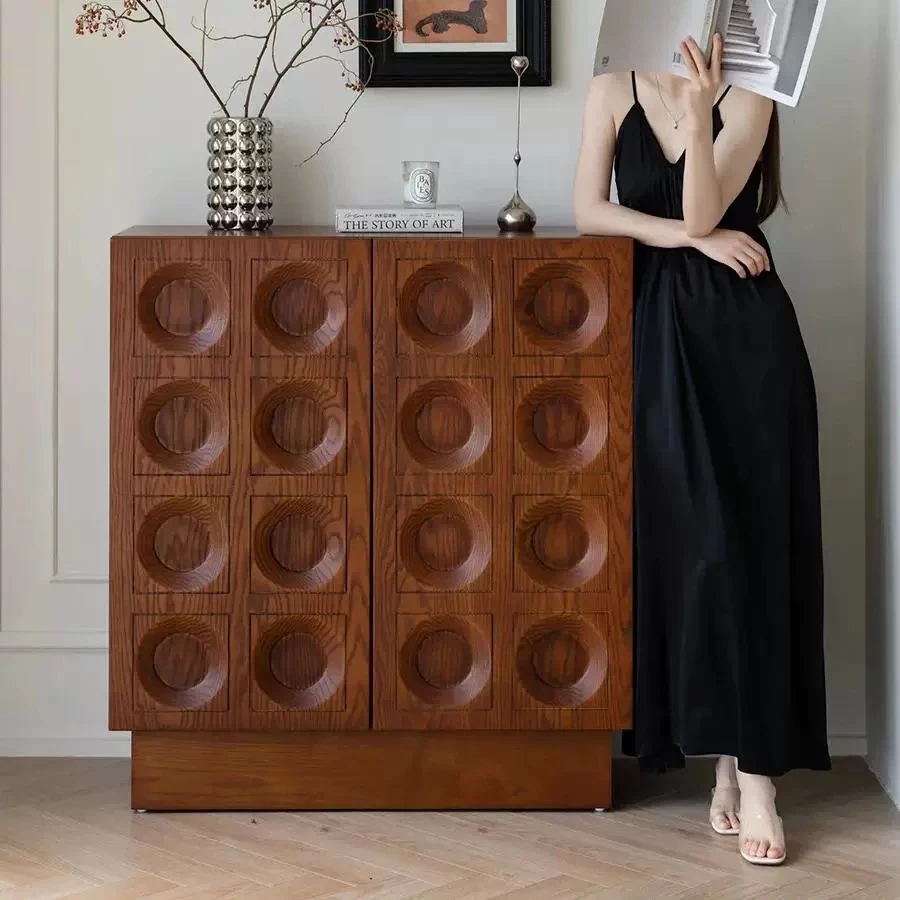 北欧实木餐边柜复古风斗柜双开门置物柜客厅玄关柜家用鞋柜收纳柜