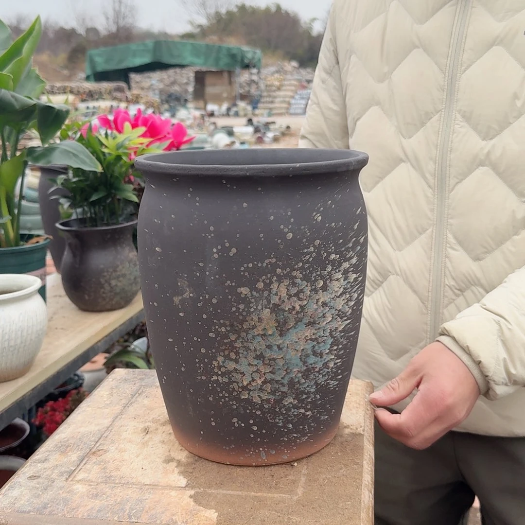 紫砂花盆口20高25.5（一个黑色泼墨老庄