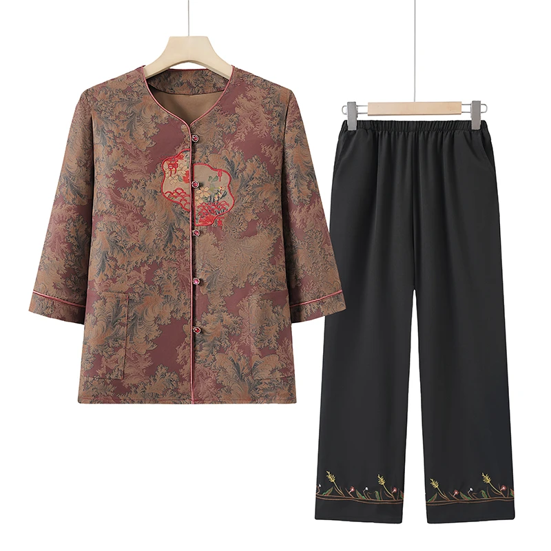 老年人夏装女60-70-80岁老人衣服妈妈装老太太衬衫奶奶装中袖套装