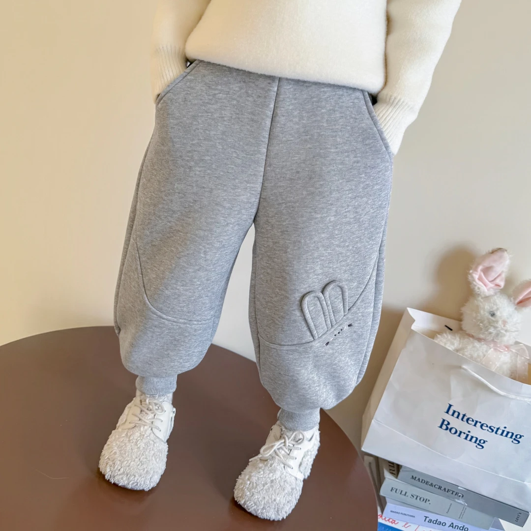 女童加绒卫裤儿童韩版洋气加厚休闲裤小女孩宝宝秋冬装2025新款潮