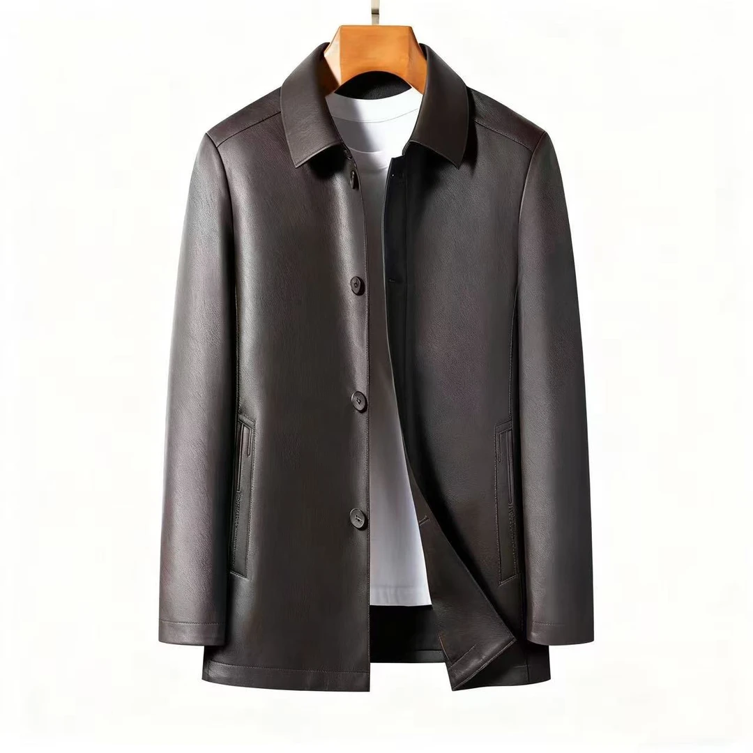 2025年海宁男士秋冬新款山羊皮轻奢商务百搭休闲扣板外套