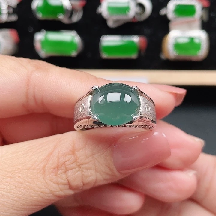 翡翠银S925镶嵌戒指天然A货翡翠没运费险3261