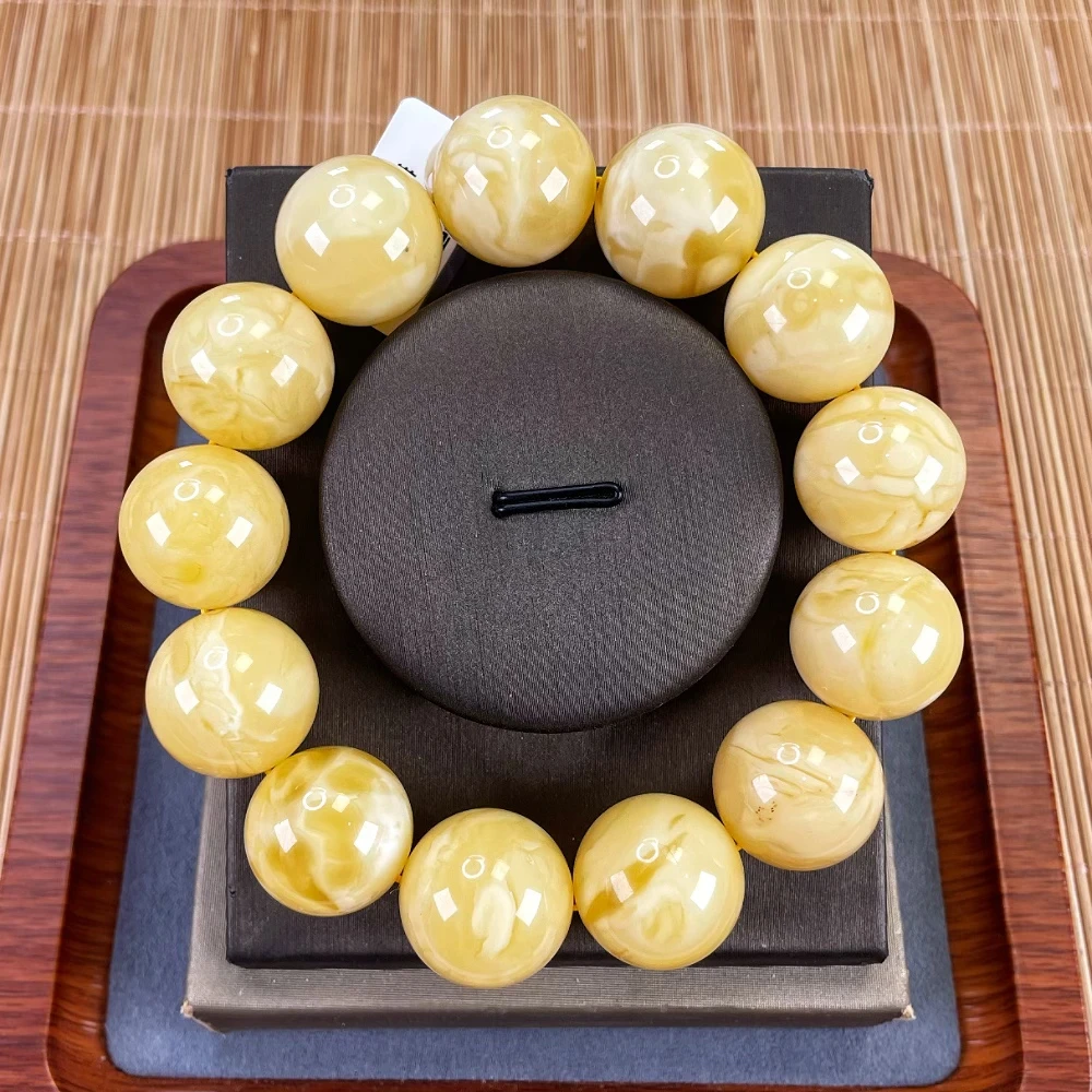 天然蜜蜡俄料18.7mm手串奶咖阿尔卑斯（微微粉）介意勿拍