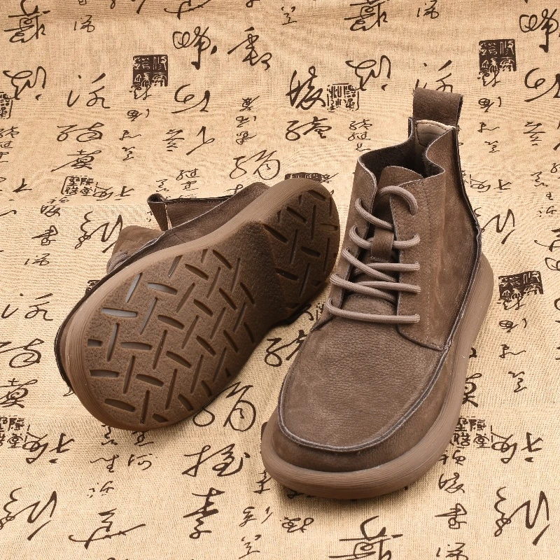 ICCLEK秋冬男士复古马丁靴男款新款中帮英伦风软皮软底软靴子男