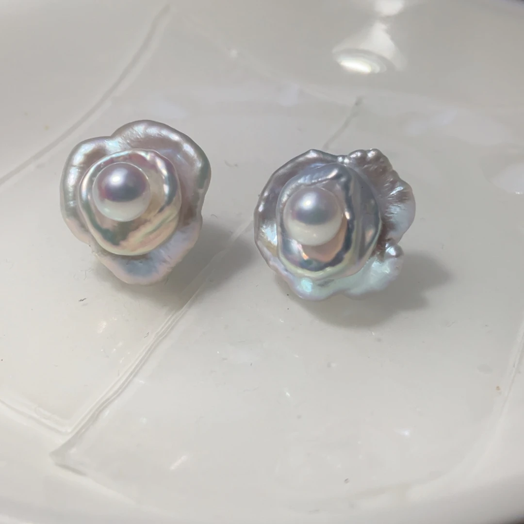 银S925镶嵌耳饰淡水珍珠