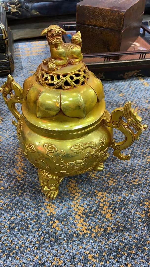 【晋博雅物】【铜器】狮顶炉摆件