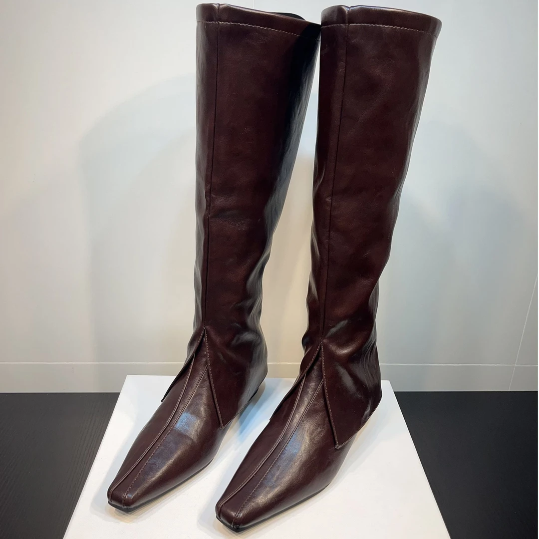 【小咪】欧美辣妹坡跟裤管靴2025秋冬新款内增不过膝长靴高筒骑士靴