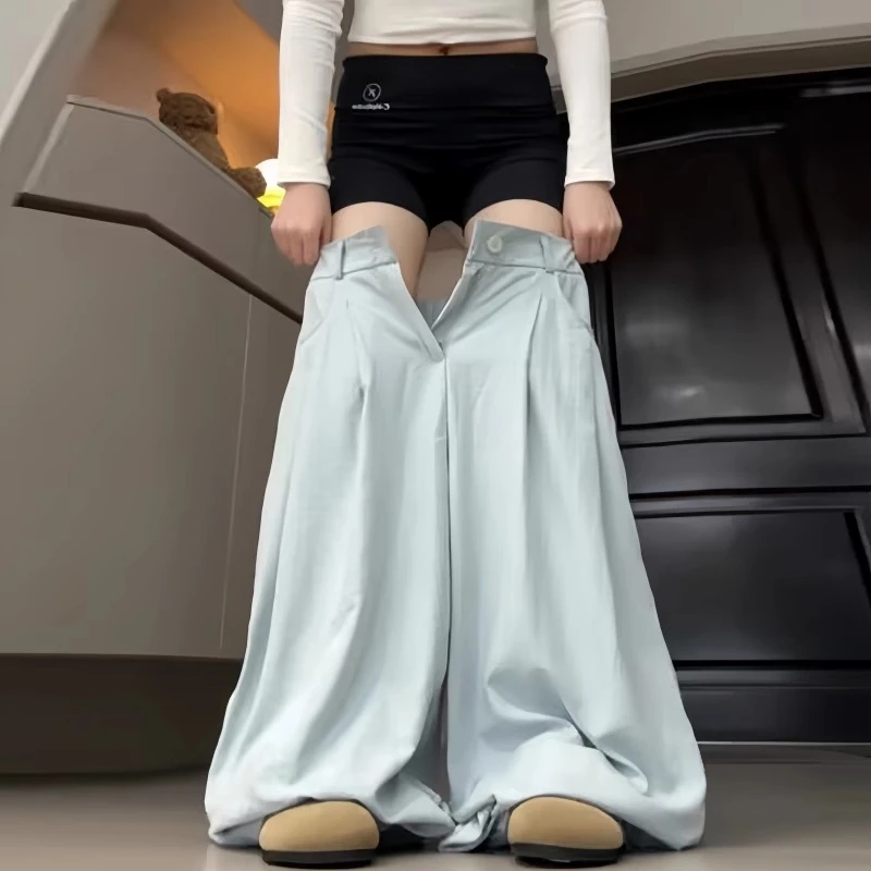 休闲奶芙阔腿裤女春夏宽松高腰慵懒小个子薄款百搭西装裤2025新款