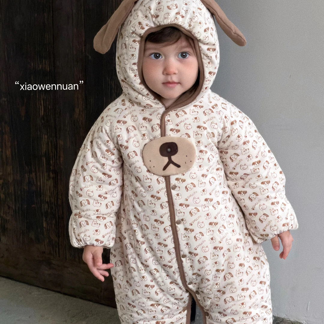 小温暖300克加厚棉花抱服冬季保暖连体衣外出爬服婴童