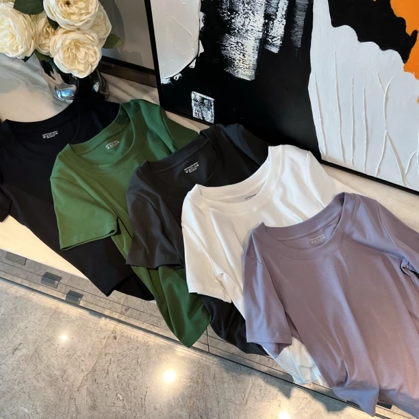 岑岑女装自制-夏季新品【精梳圆领短袖】精致轻奢短袖T恤