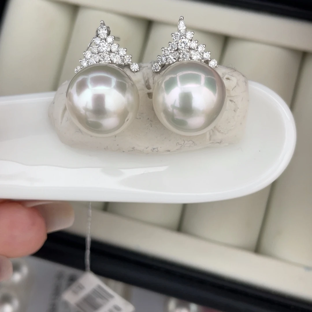 未镶嵌耳饰海水珍珠12.6mm海水澳白珍珠裸珠美美