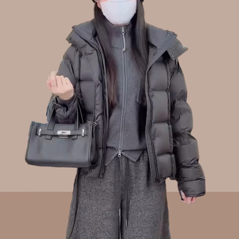 欧货时髦洋气连帽棉服冬季新品通勤松弛感保暖面包服小众女装棉衣