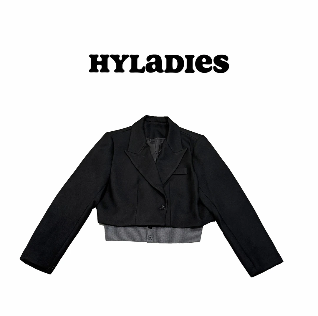 HYLADIESWEAR  『高级感清新』定制款短款下摆拼接针织高级感外套