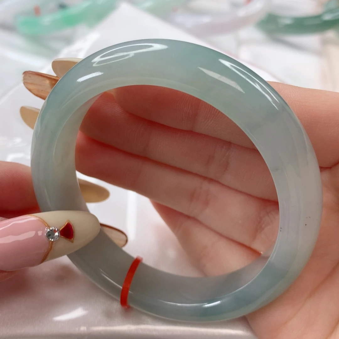 翡翠手镯未镶嵌54.7老坑起胶蓝底飘花正圈～