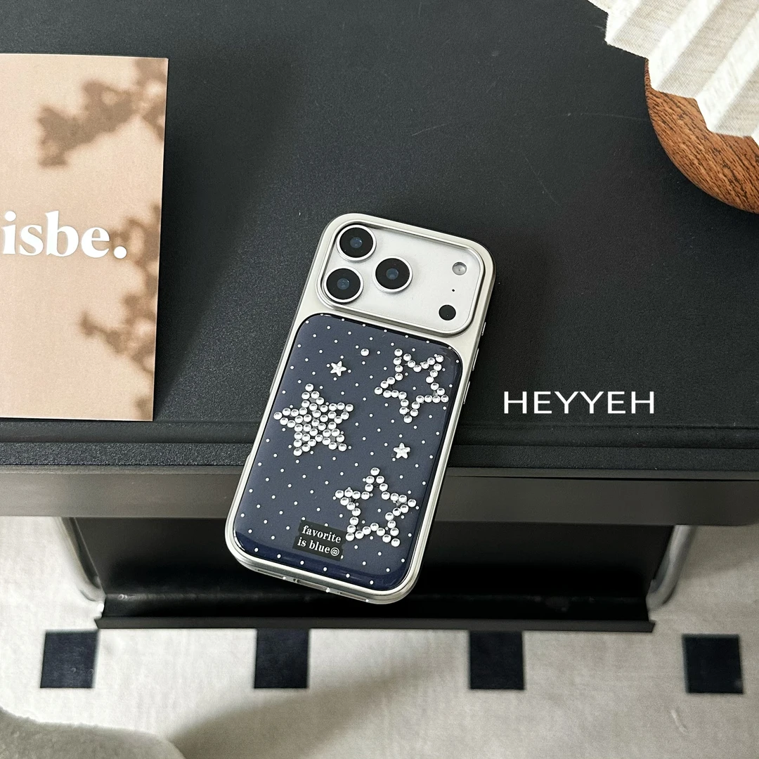 小众蓝色波点水钻星星适用iPhone17pro max苹果16手机壳15防摔14