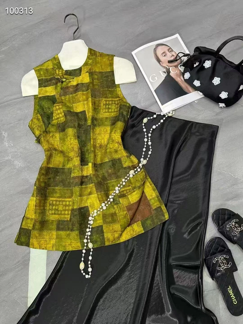 新中式  国风盘扣中长款无袖上衣---特