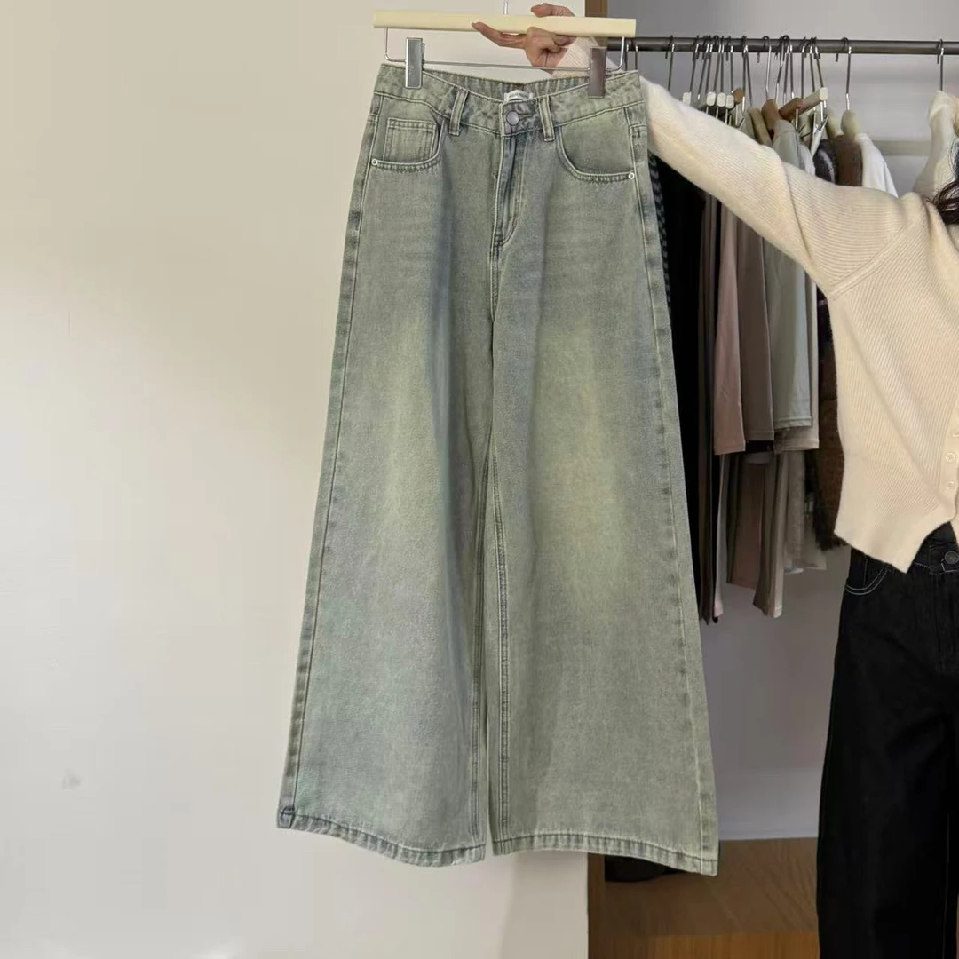 hello@3001 韩系复古百搭做旧显瘦阔腿牛仔裤 10-14