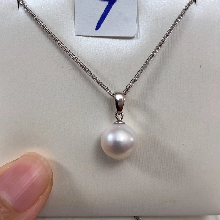 淡水珍珠颈饰银S925镶嵌9-10正圆瓜子扣