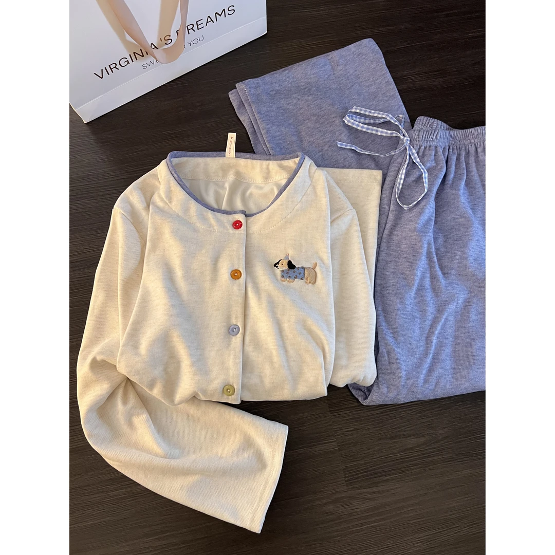 韩系温柔慵懒亲肤德绒睡衣女秋冬季新款长袖长裤家居服套装可外穿