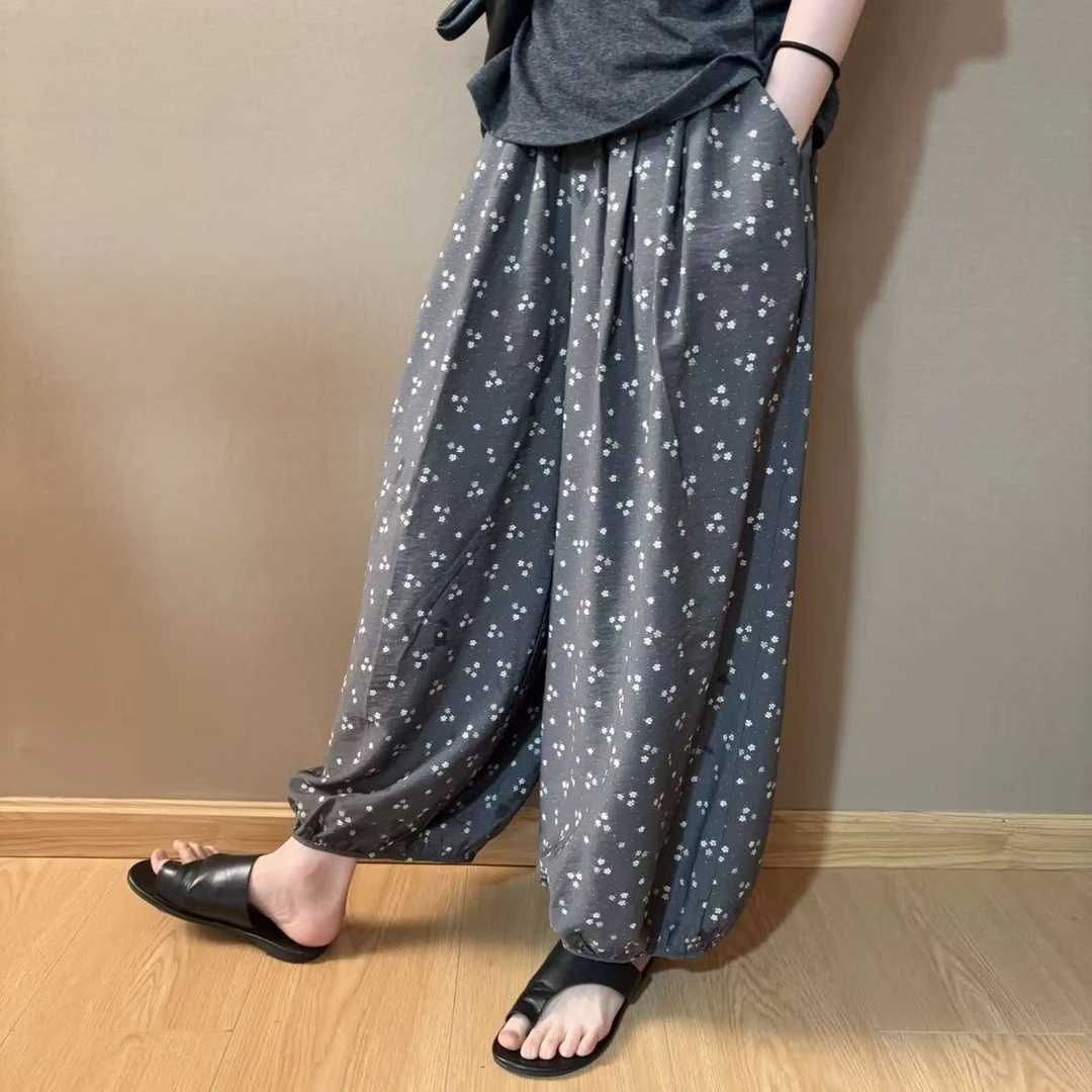 韩系小碎花显瘦灯笼裤
