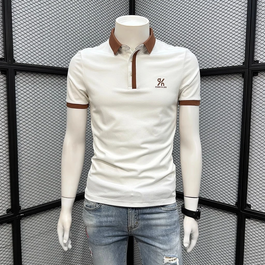 POLO衫男短袖t恤夏季撞色潮牌2025新款修身翻领有领时尚休闲体恤