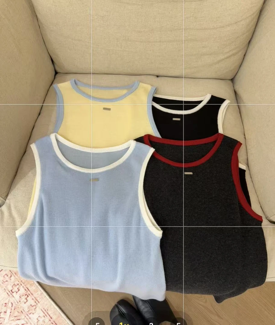 【哈尼家】糖霜蜜语 色彩细边针织背心B29