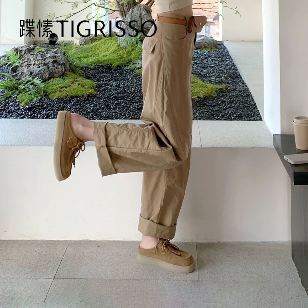 都市假日【花花环游记】蹀愫25年春厚底袋鼠鞋穆勒鞋棕色一脚蹬拖鞋