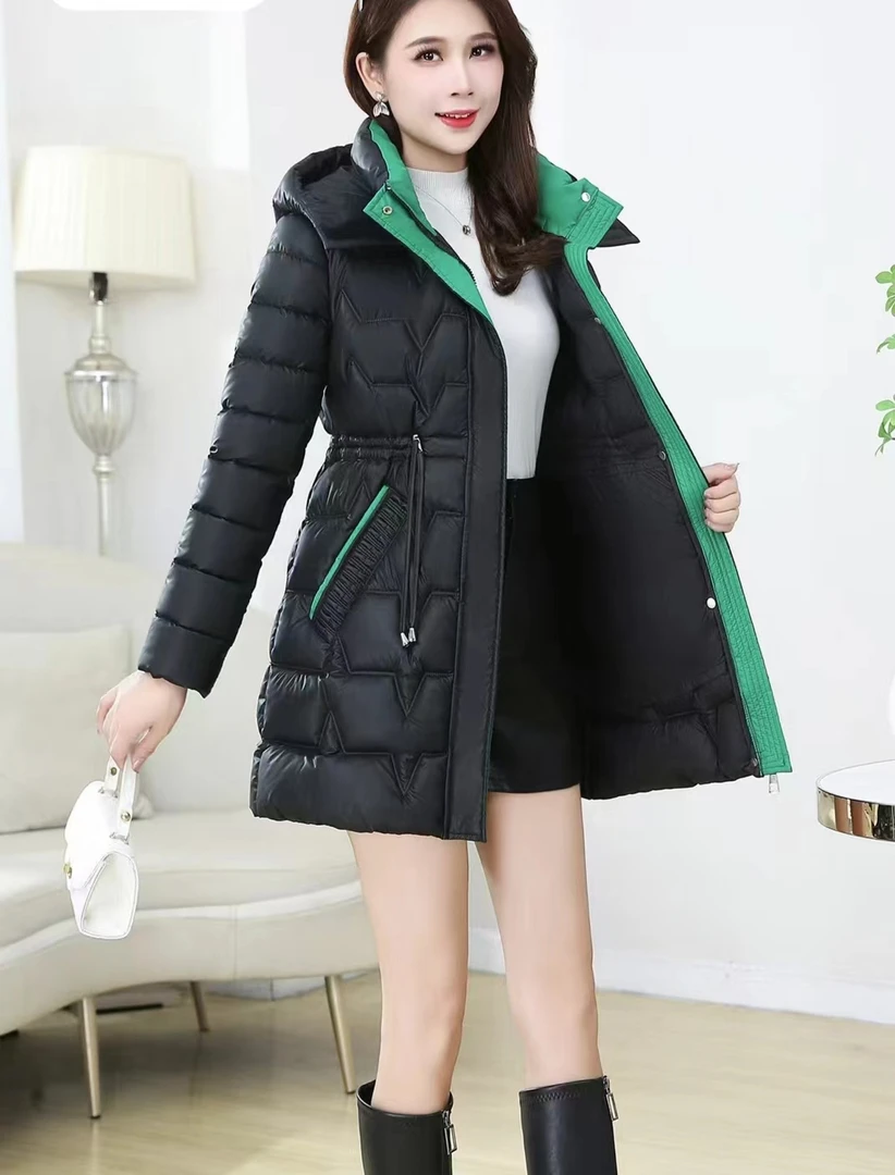 冬季时尚新款免洗棉服气质修身显瘦加厚保暖棉衣外套连帽中长款83