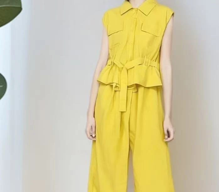 B931秋香黄翻领时尚气质套装958