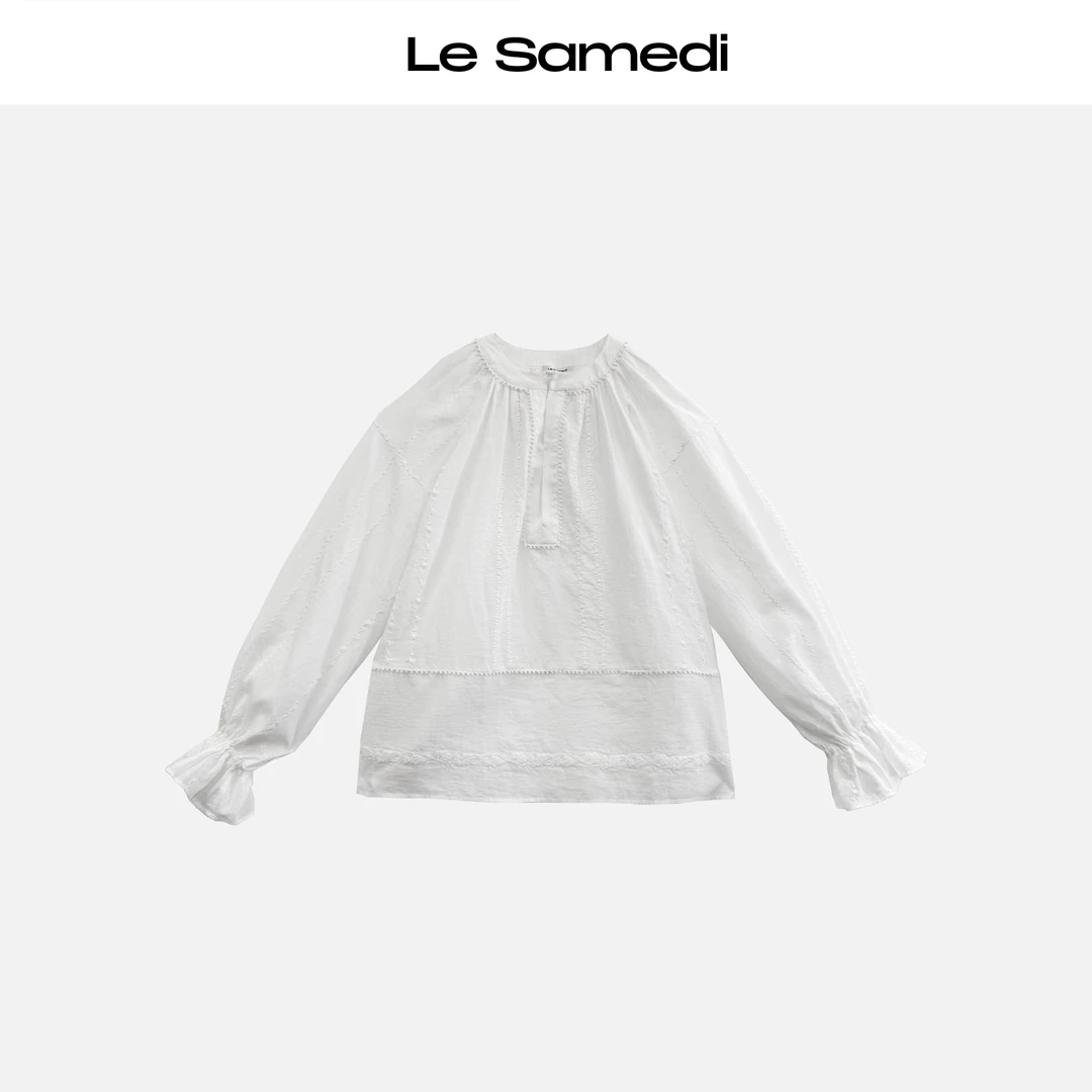 Le Samedi【夏至花潮】清纯蕾丝刺绣 休闲度假感 花苞袖衬衫